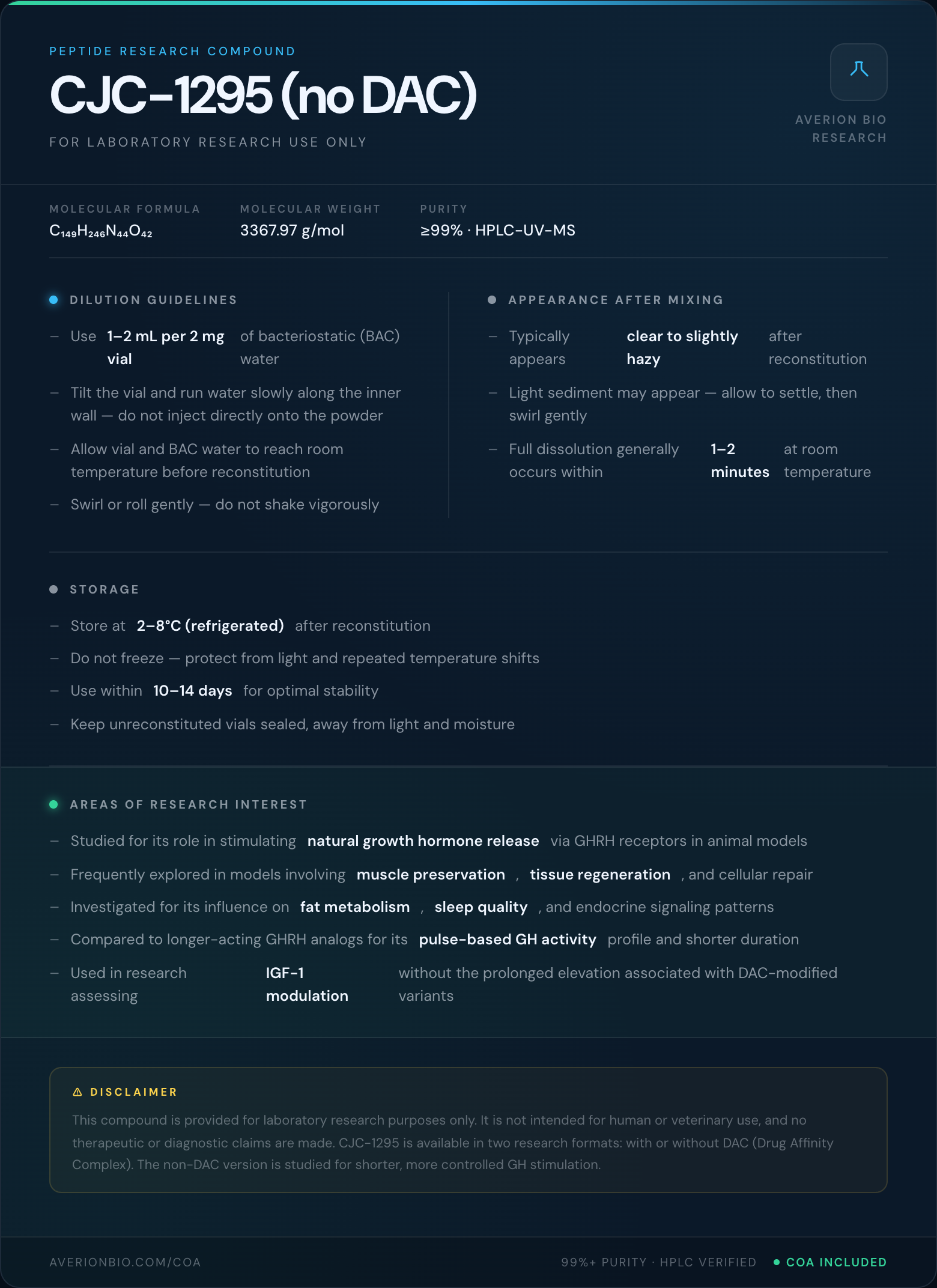 CJC-1295 (no DAC) — info card