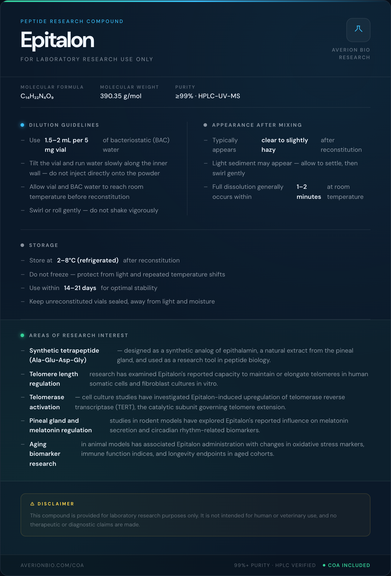 Epitalon — info card