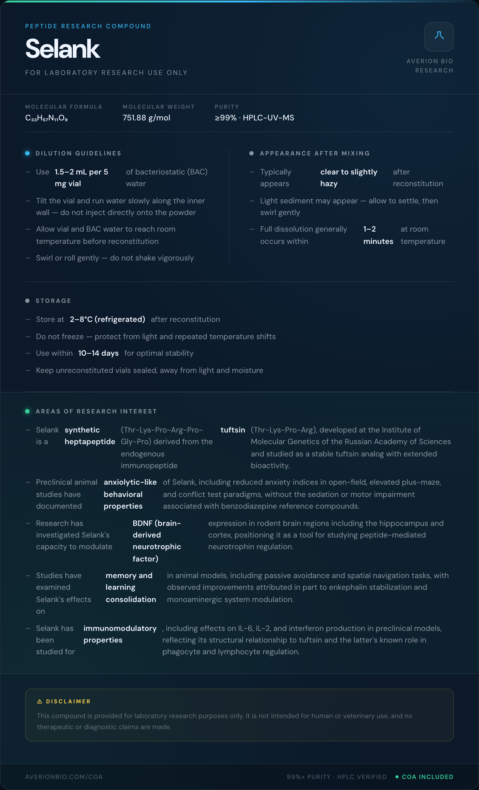 Selank — info card
